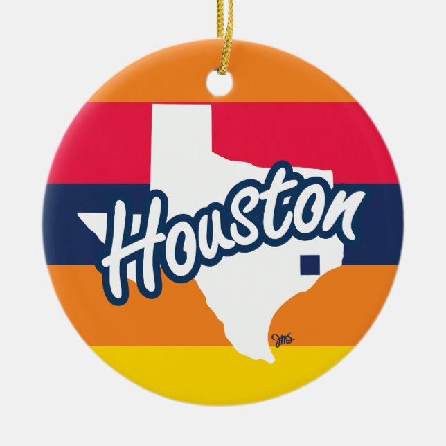 Houston, Texas, Orange, Red, Navy, Yellow Stripe Ceramic Tree Decoration (Front)