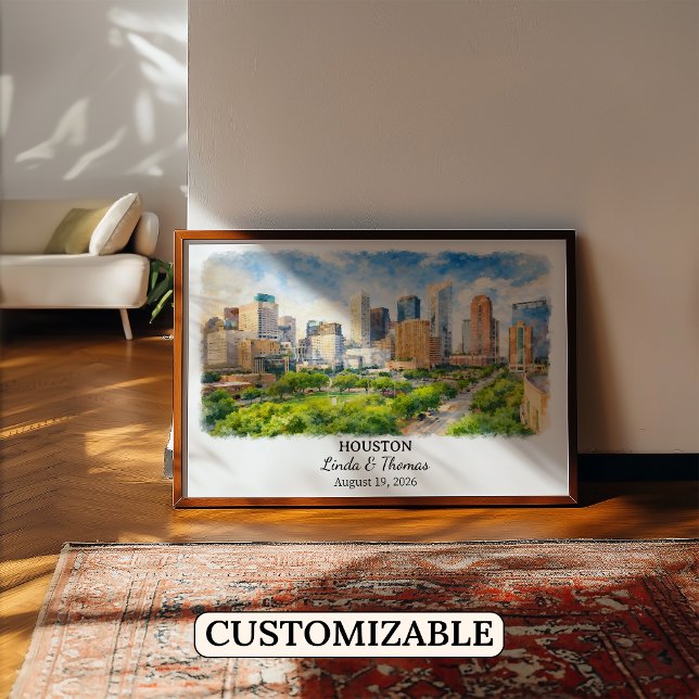 Houston Texas Poster, Watercolor, Custom Poster (Creator Uploaded)