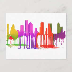 HOUSTON TEXAS SKYLINE PUDDLES - POSTCARD