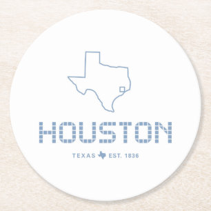 Houston & Texas Tile, Blue Tile, Houston Texas Round Paper Coaster