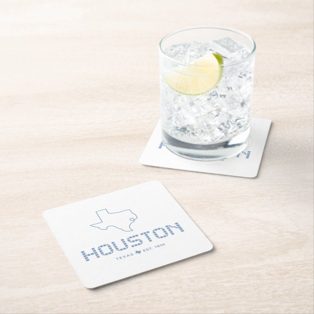 Houston & Texas Tile, Blue Tile, Houston Texas Square Paper Coaster (Insitu)