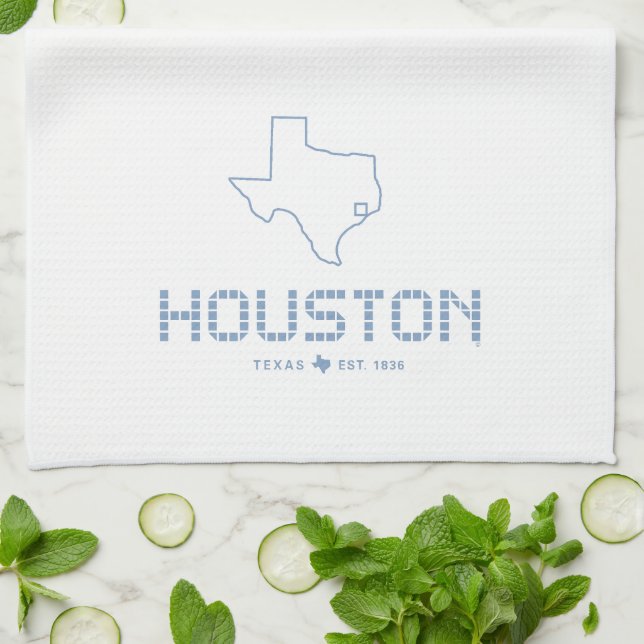 Houston & Texas Tile, Blue Tile, Houston Texas Tea Towel (Folded)