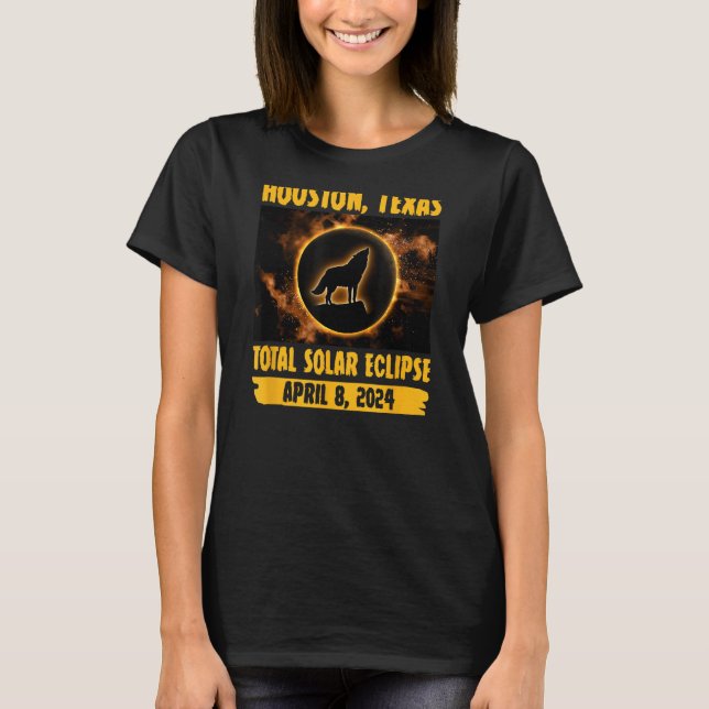 Houston Texas Total Solar Eclipse Wolf Howling At  T-Shirt (Front)