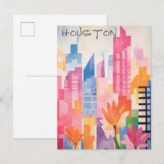 Houston Texas Travel City Art Aesthetic Postcard