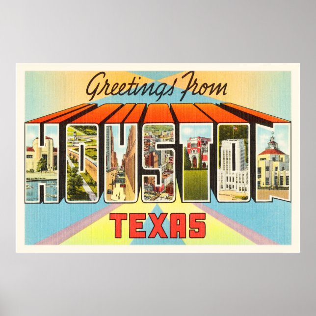 Houston Texas TX Old Vintage Travel Souvenir Poster (Front)