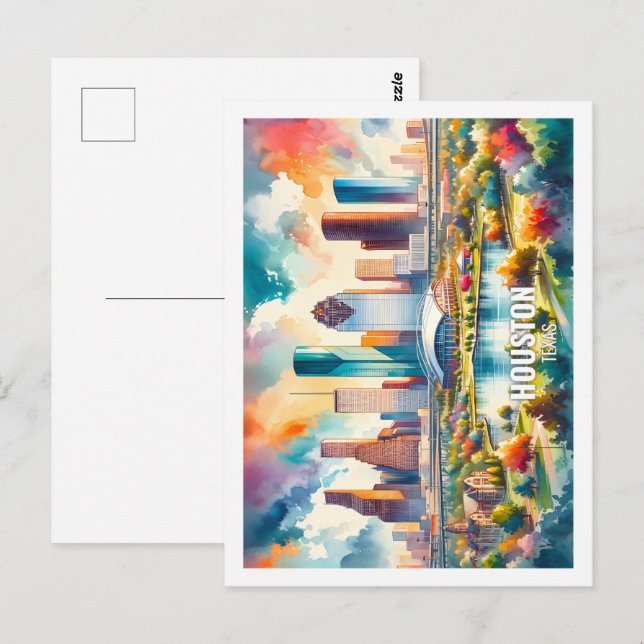 Houston Texas USA Famous Place watercolor Postcard (Front/Back)