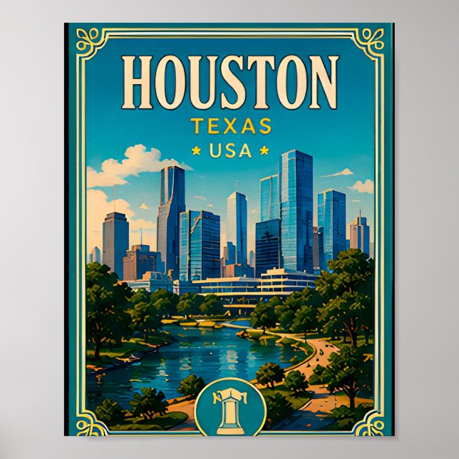 🚀 Houston Texas Vacation Memory Downtown Visit 🚀 Poster (Front)
