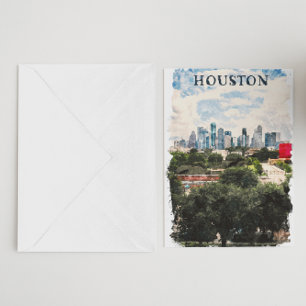 Houston Texas Vintage Retro Travel Watercolor Postcard