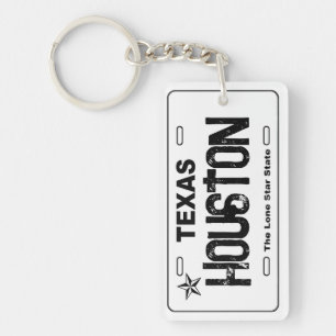 Houston Texas white license plate keychain