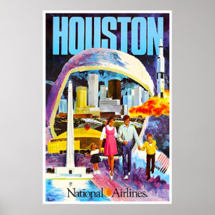 Houston Travel Poster National Airlines Texas Art
