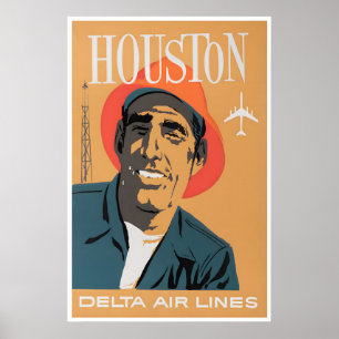 Houston Travel Poster Texas Art Delta Print
