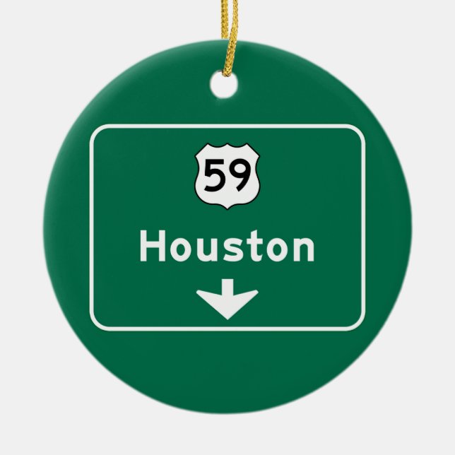 Houston, TX Road Sign Ceramic Tree Decoration (Front)