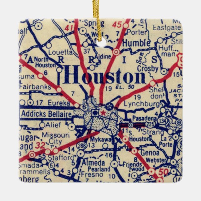 Houston TX Vintage Map Ceramic Ornament (Front)