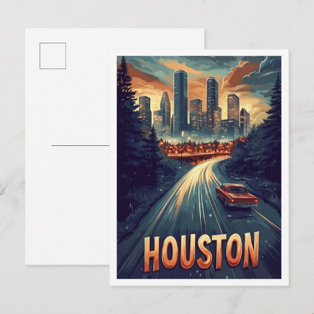 Houston USA Vintage Illustration Travel Postcard (Front/Back)
