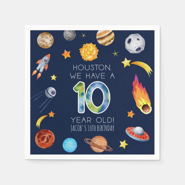 Houston We Have A 10 Year Old 10th Birthday Party Napkin (Front)