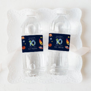 Houston We Have A 10 Year Old 10th Birthday Party Water Bottle Label