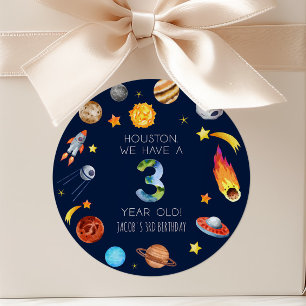 Houston We Have A 3 Year Old 3rd Birthday Party Classic Round Sticker