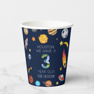 Houston We Have A 3 Year Old 3rd Birthday Party Paper Cups