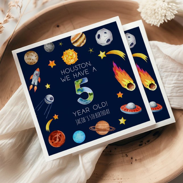 Houston We Have A 5 Year Old 5th Birthday Party Napkin (Creator Uploaded)