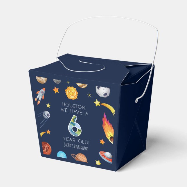 Houston We Have A 6 Year Old 6th Birthday Party Favour Box (Front Side)