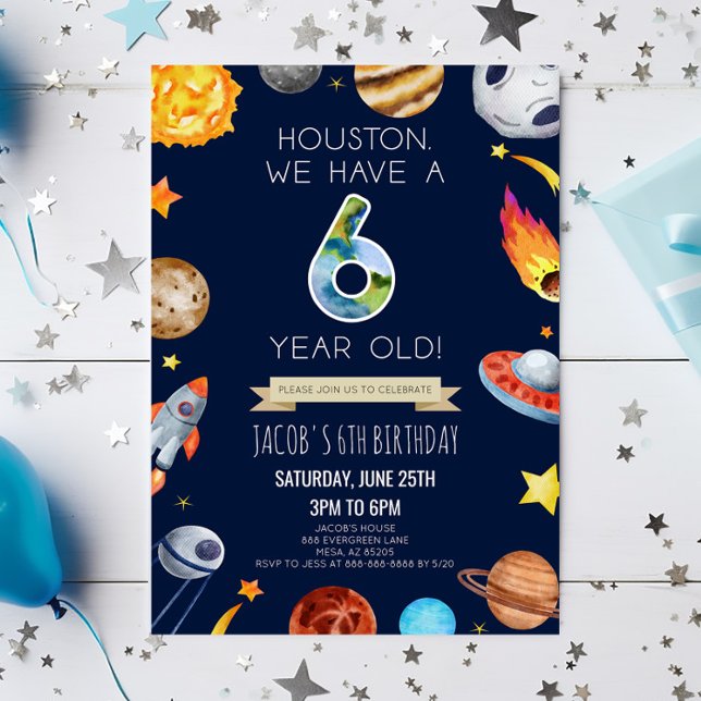 Houston We Have A 6 Year Old 6th Birthday Party Invitation (Creator Uploaded)