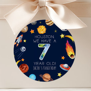 Houston We Have A 7 Year Old 7th Birthday Party Classic Round Sticker