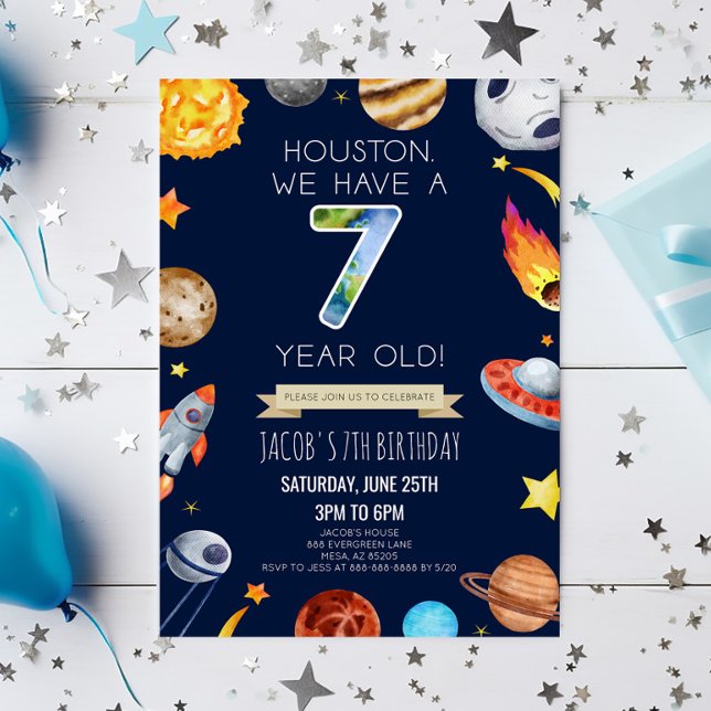Houston We Have A 7 Year Old 7th Birthday Party Invitation (Creator Uploaded)