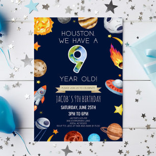 Houston We Have A 9 Year Old 9th Birthday Party Invitation
