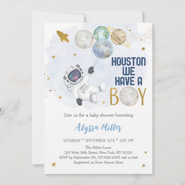Houston We Have a Boy Astronaut Space Invitation (Front)