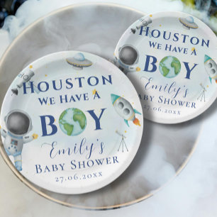 Houston We Have A Boy baby shower Space Astronaut  Paper Plate