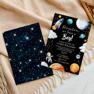 Houston We Have a Boy Black Space Baby Shower Invitation
