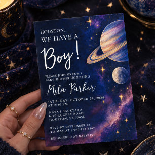 Houston We Have a Boy Galaxy Baby Shower Invitation