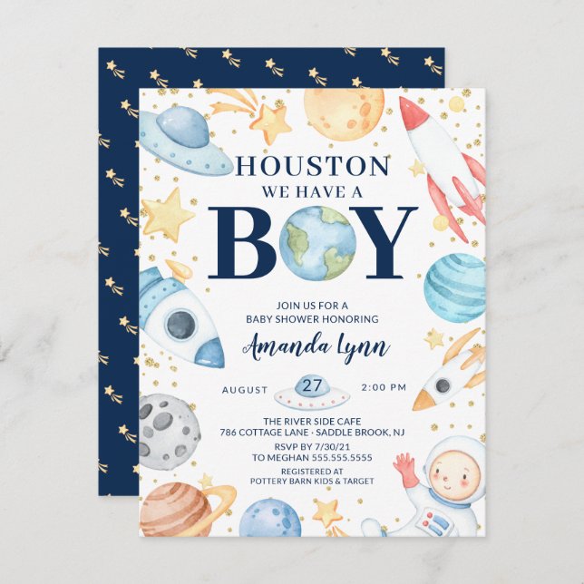 Houston We Have A Boy Outer Space Baby Shower Invi Invitation (Front/Back)