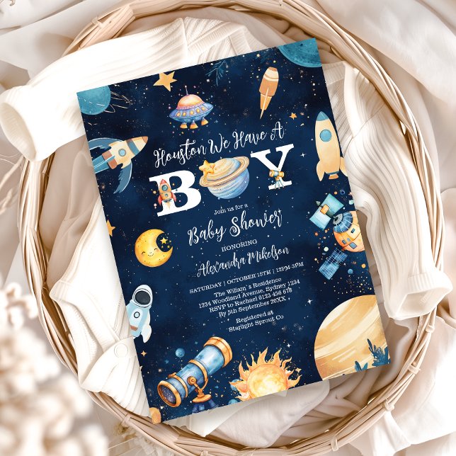 Houston We Have A Boy Outer Space Baby Shower Invitation (Creator Uploaded)