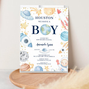 Houston We Have A Boy Outer Space Baby Shower Invitation