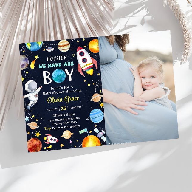 Houston We Have A Boy Outer Space Baby Shower Invitation (Creator Uploaded)