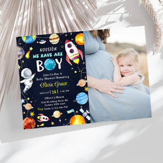 Houston We Have A Boy Outer Space Baby Shower Invitation