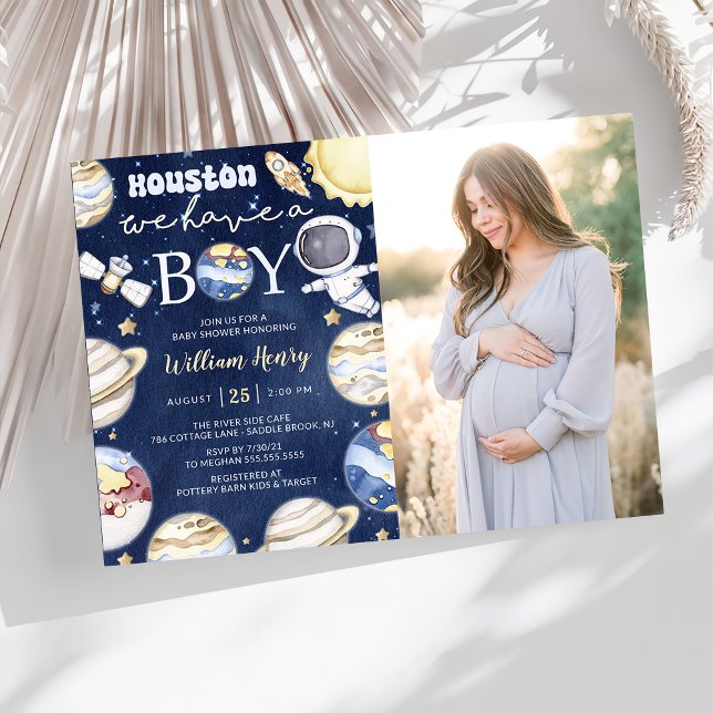 Houston We Have A Boy Outer Space Baby Shower  Invitation (Creator Uploaded)