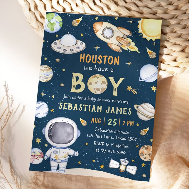 Houston We Have A Boy Outer Space Baby Shower Invitation (Creator Uploaded)