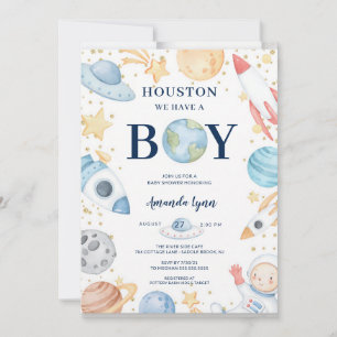 Houston We Have A Boy Outer Space Baby Shower Invitation