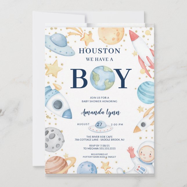 Houston We Have A Boy Outer Space Baby Shower Invitation (Front)