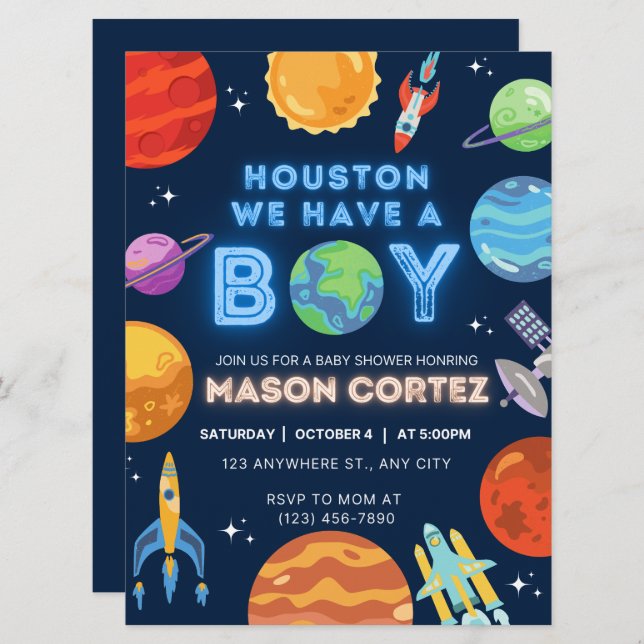 Houston We Have A Boy Outer Space Invitation Baby  (Front/Back)