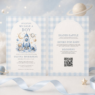 Houston We Have a Boy QR Code Baby Shower Invitation