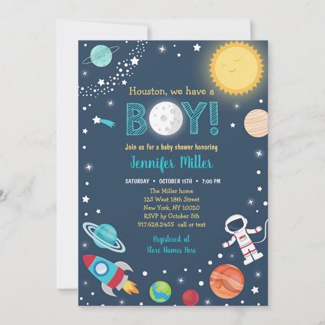 Houston We Have A Boy Space Astronaut Invitation (Front)