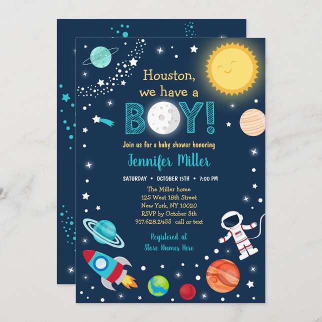 Houston We Have A Boy Space Baby Shower Invitation (Front/Back)
