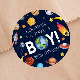 Houston We Have A Boy Space Galaxy Baby Shower Classic Round Sticker