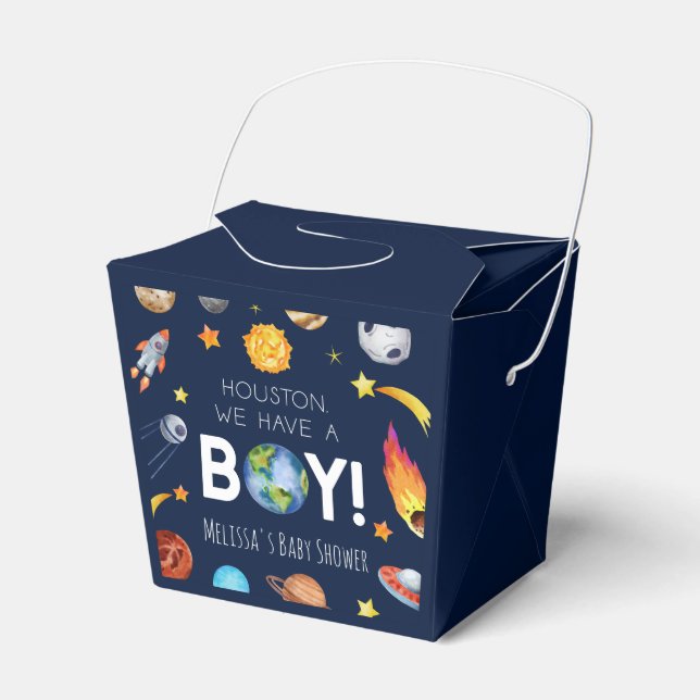 Houston We Have A Boy Space Galaxy Baby Shower Favour Box (Front Side)