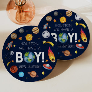 Houston We Have A Boy Space Galaxy Baby Shower Paper Plate