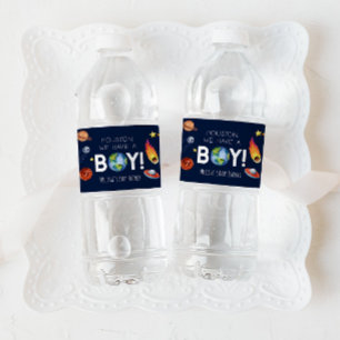 Houston We Have A Boy Space Galaxy Baby Shower Water Bottle Label
