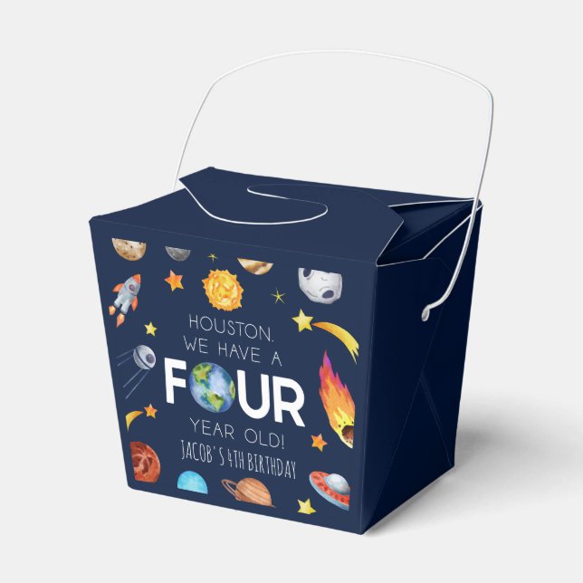 Houston We Have A Four Year Old 4th Birthday Party Favour Box (Front Side)